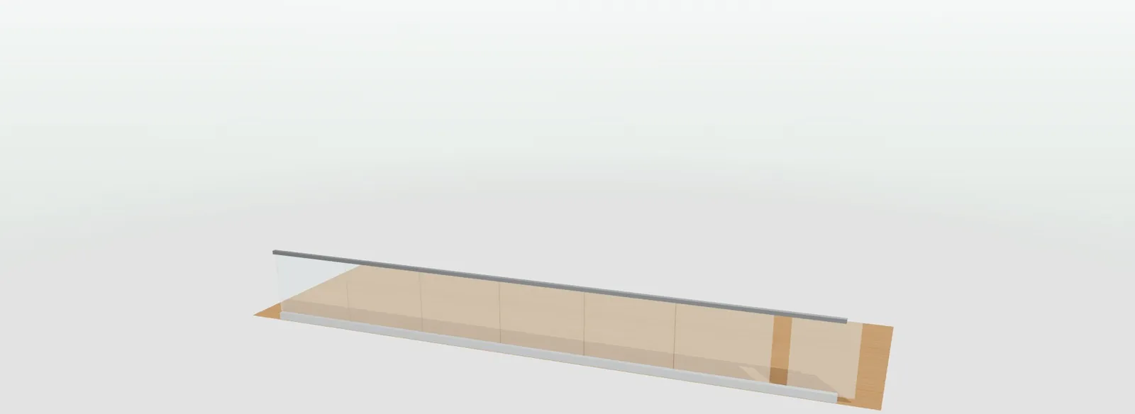 Tramo de barandilla de vidrio laminado con perfil en U y pasamanos sobre el borde de una terraza en el configurador 3D de barandillas y vallado