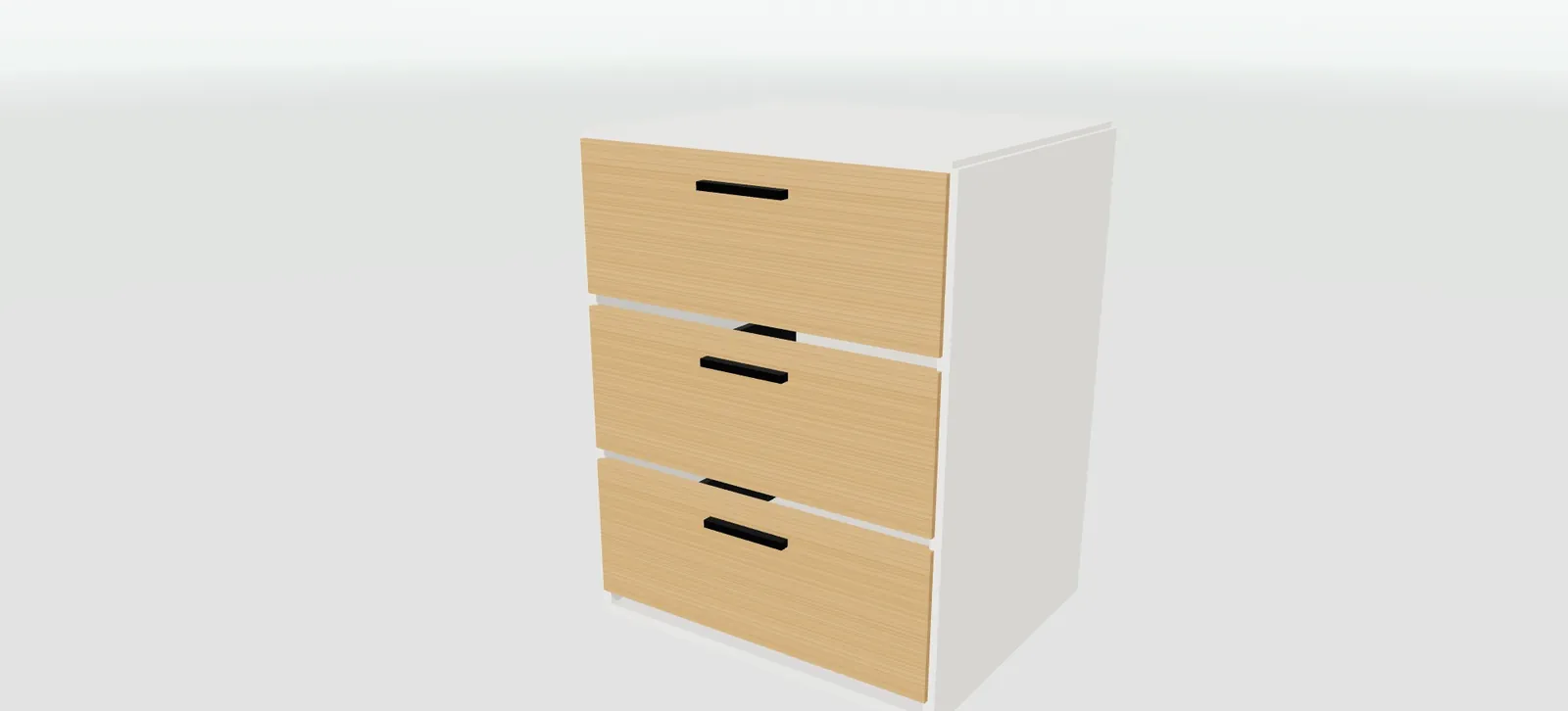 Cajón con guías ocultas y laterales antracita abierto en 3D, con el organizador interior a la vista