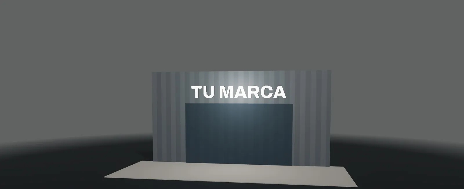 3D letters with the text YOUR BRAND on a grey panel façade, seen at night with the light switched on
