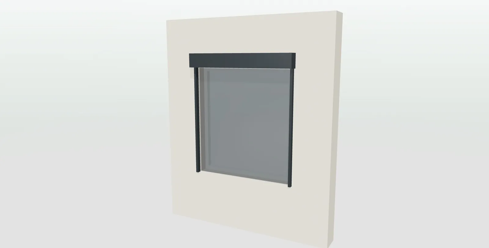 Persiana de aluminio térmico en gris antracita bajando sobre la ventana en 3D con el cajón exterior a la vista