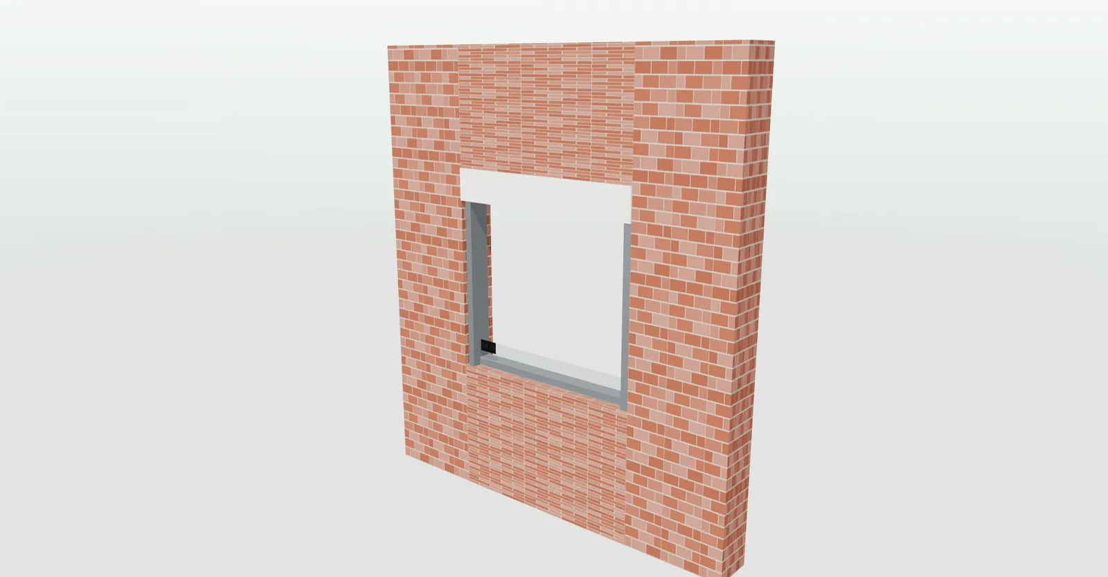 Premarco con cajón de persiana en un hueco de fachada de ladrillo, visto en el configurador 3D de premarcos