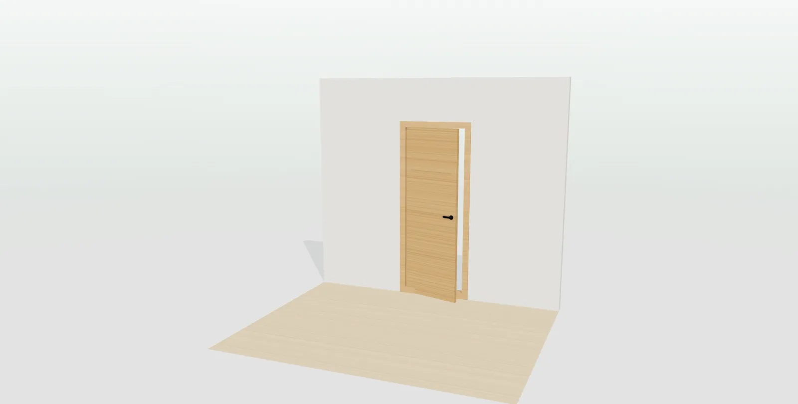 Puerta de interior de tres fresados en roble natural con manilla negra y tapajuntas plano en el configurador 3D