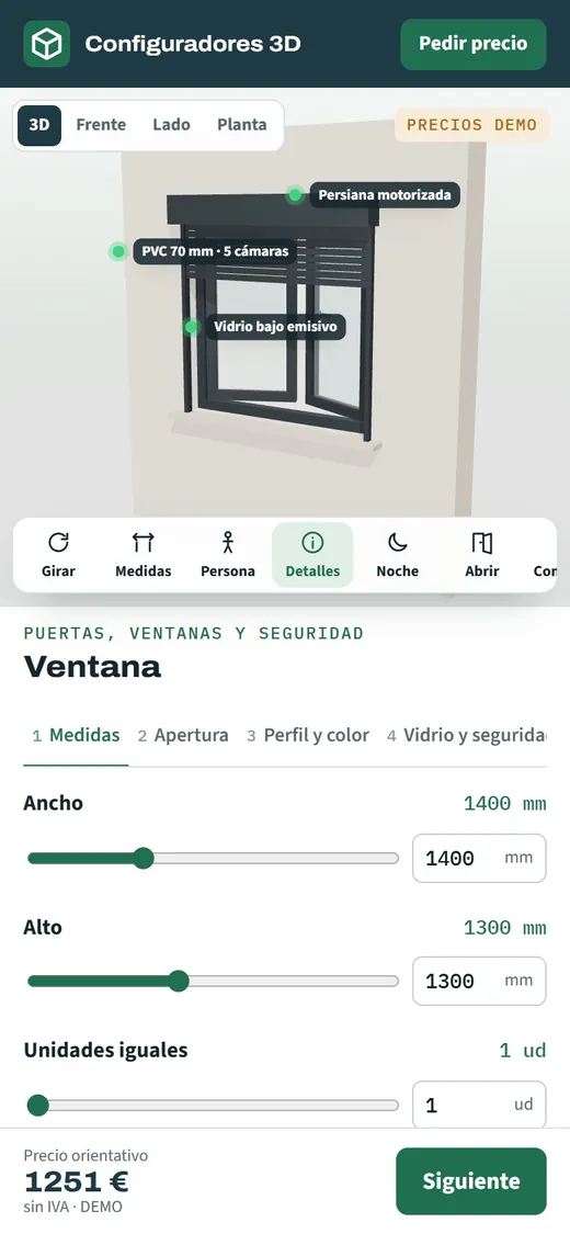 Configurador de ventanas abierto en un móvil para comparar en casa varias versiones de la misma ventana