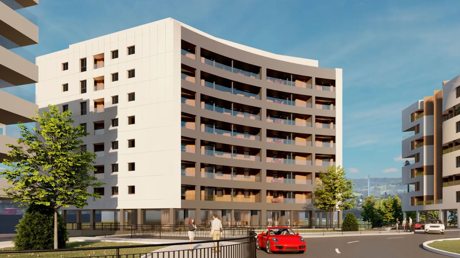 Fachada de un edificio residencial de obra nueva, imagen de la demo del showroom 3D
