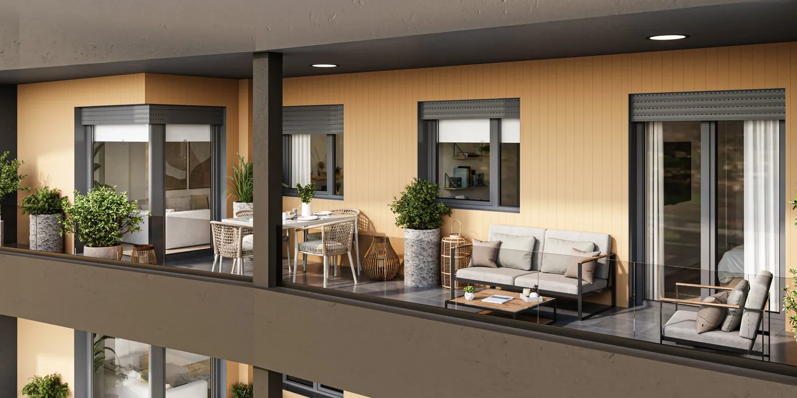 Render de las terrazas de una promoción de obra nueva